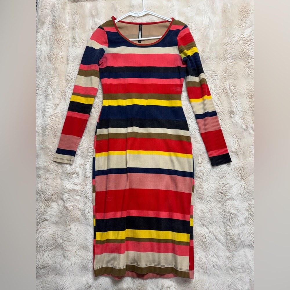 Anthropologie Colorful Striped Long Sleeve Midi Dress in M - Picture 2 of 8